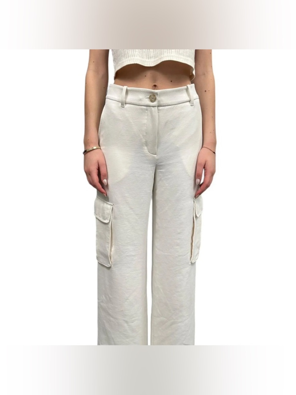 Aritzia Cream Cargo Wide-Leg Pants
